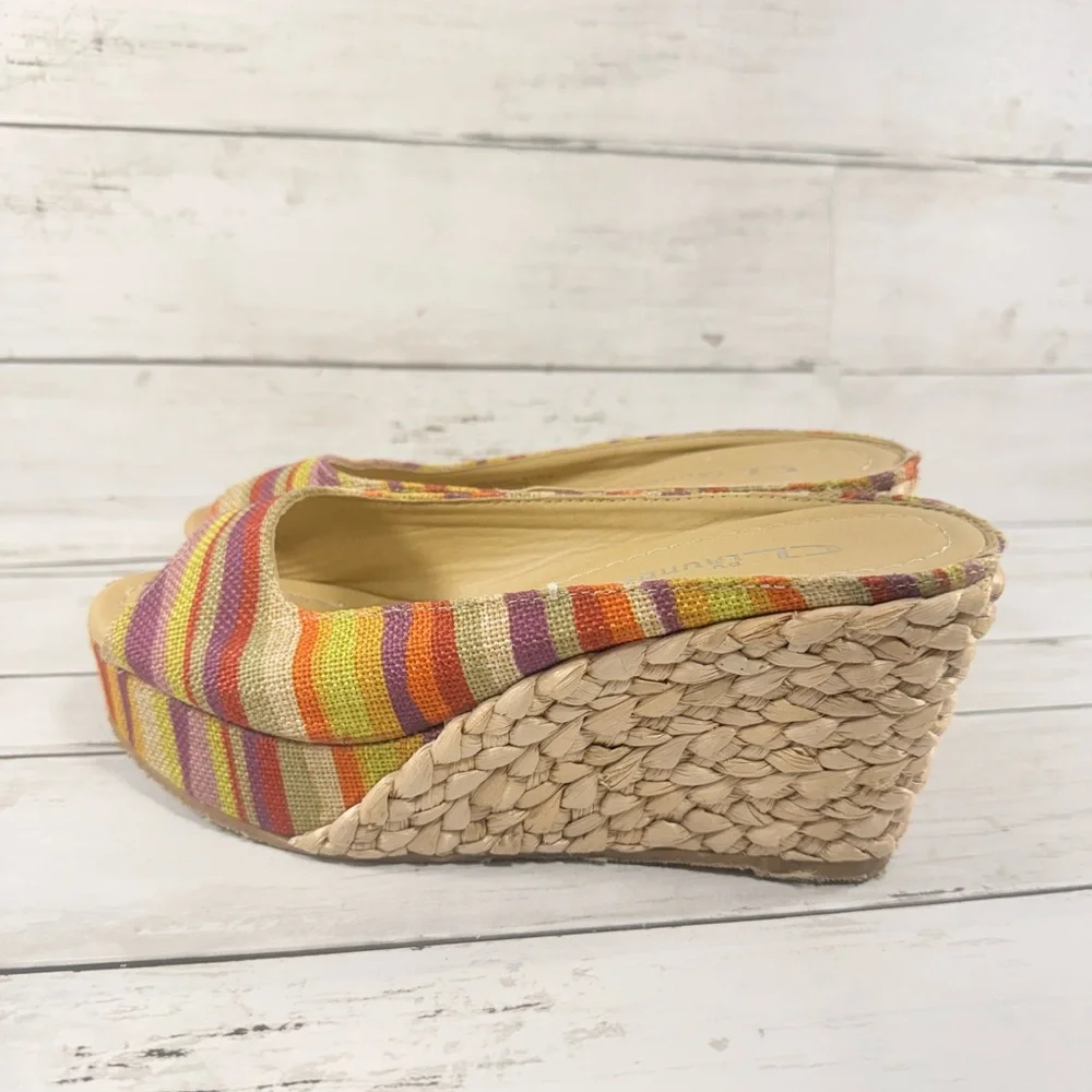 CL by Laundry Multicolor Striped Espadrille Wedge (Yellow, Orange, Pink, Purple)